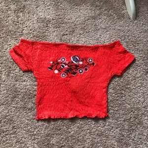 Embroidered orange crop top